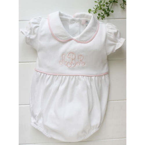 Baby Girls White Pima Cotton Bubble Pink Trim (3-6 months)