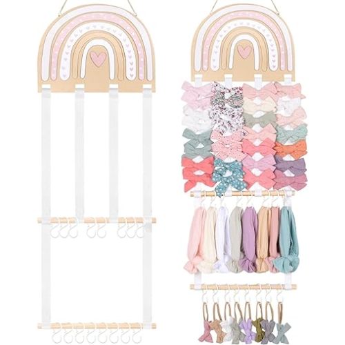 POVETIRE Headband Holder Bow Holder for Girls Hair Bows,Rainbow Hair Accessories Organizer Storage Wall Hanging Display for Nursery Toddler Girls Room