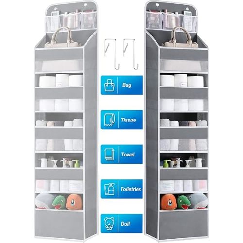Over the Door Organizer Storage - 6 Shelf Hanging Storage Door Organizer with 8 Large Capacity Pockets, Anti Tilt Behind Door Organizer for Pantry,Nursery,Bathroom,Bedroom,Kitchen,Dorm,Camper,1 Pack