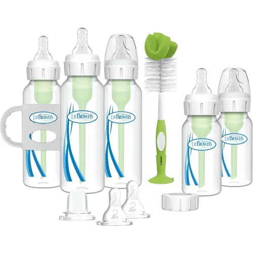 Dr. Brown's Natural Flow® Anti-Colic Options+™ Narrow Bottle to Sippy Gift Set with Soft Silicone Sippy Spout, Removable Silicone Handles, Travel Cap and Bottle Brush