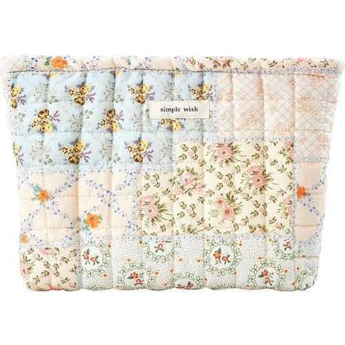 Diaper Bag Pouch- Large Cotton Quilted Organizer, Aesthetic Portable Pouch Purse Toiletry Bag for Women Girls Travel accessories(Blue Floral-L)