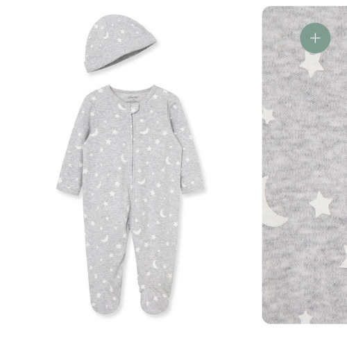 Moon & Stars 2-Way-Zip Footed One-Piece and Hat