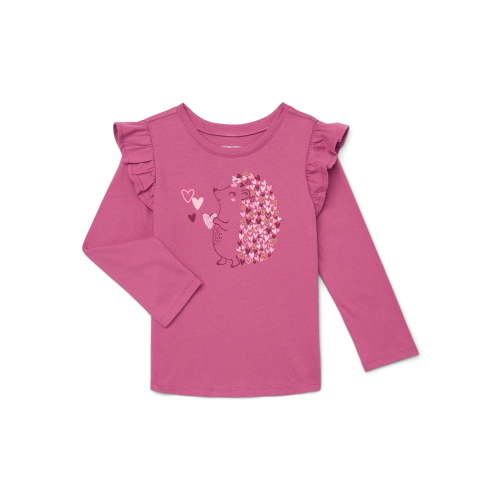 Garanimals Toddler Girl Ruffle Shoulder Long Sleeve Graphic T-Shirt, Sizes 18M-5T