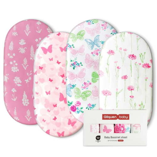 Gllquen Baby Bassinet Sheets 4 Pack Baby Needs for Newborn Infant Boy Nursery, Butterflies