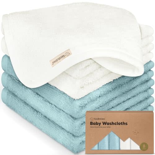 6-Pack Baby Washcloths - Soft Viscose from Bamboo Washcloth, Baby Wash Cloths for Newborn, Kids, Bath Baby Towels, Face Towel,Face Cloths for Washing Face(White/Sky)
