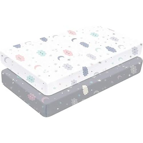 Yoofoss Baby Crib Sheets for Boys Girls, Fitted Crib Sheet 2 Pack for Standard Crib and Toddler Mattress, Super Soft Microfiber Baby Sheet 28x52x8in(Cloud)