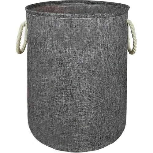 Round Laundry Basket Waterproof Canvas Large Clothes Basket Laundry Hamper with Handles Cute Cartoon Kids Nursery Hamper for Kids Room Toy Storage (grey)
