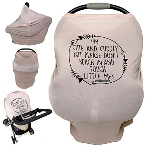 Three Little Tots - Car Seat 5 in 1 Cover - I'm Cute & Cuddly But Please Don't Touch Little Me (Tan)