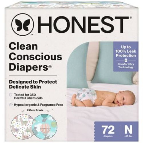 The Honest Company Clean Conscious Disposable Diapers - Above it All + All the Alpacas - Size Newborn - 72c