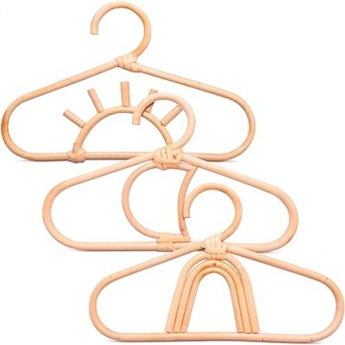 3Pcs 12.2 Inch Rattan Closet Hanger for Kids Clothes - Baby Clothes Organizer Bamboo Room Accessories for Kids Closet Hangers - Childrens Wood Hangers Small Closet Organizer Kids Garment Rack