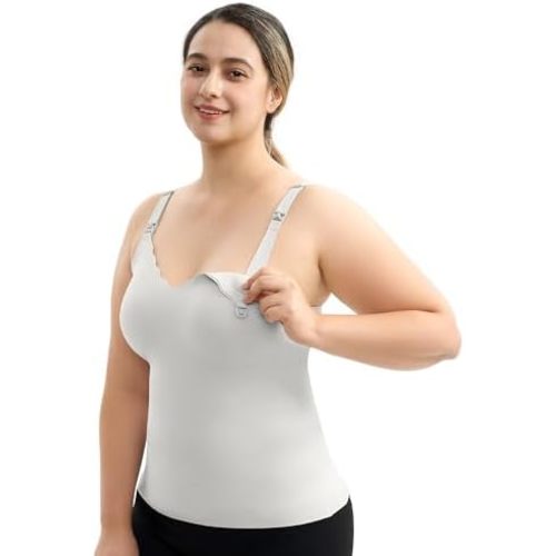 Momcozy Nursing Tank Tops for Breastfeeding, Seamless Nursing Cami with Built-in Bra, Adjustable Straps, Scalloped Design