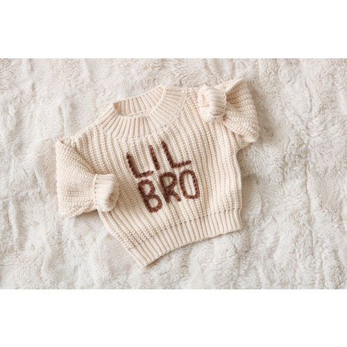 Hand embroidered Lil Bro Sweater Hand embroidered sweater Customized Sweater Personalized Sweater Lil Bro Design on Newborn Sweater