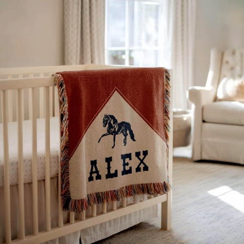 Personalized Cowboy Woven Baby Blanket, Western Cowboy Boys Blanket, Heirloom Blanket, Newborn Name Blanket, Baby Name Blanket, Woven Throw