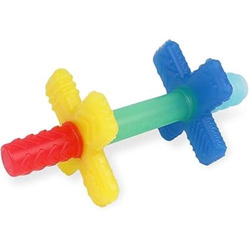 Itzy Ritzy Teensy Tube Teether; Textured Hollow Baby Teething Tube That Reaches Front Teeth & Back Molars, Made of Soft Silicone (Rainbow)
