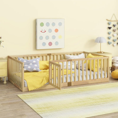 Harriet Bee Floor Bed With High Rails And Convertible Door,solid Wood Cama Montessori Bed Without Slats & Reviews | Wayfair