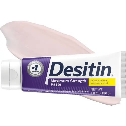 Desitin Maximum Strength Paste, 40% Zinc Oxide Paste, Diaper Rash Healing Ointment for Immediate Relief, Dermatologist Pediatrician Tested, Helps Heal Diaper Rash, Protects Up to 12 Hours, 4.8 Oz Tube