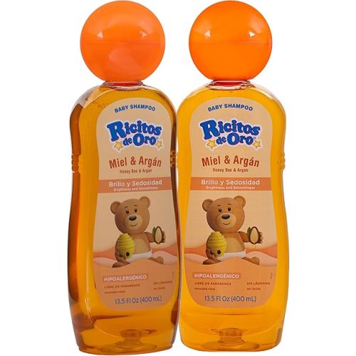 Ricitos de Oro Baby Shampoo Cleansing Shampoo with Natural Extract No more tears Hypoallergenic 2Pack of 13.5 FL Oz Bottles., White, Honey, 2 Count, (Pack of 2)
