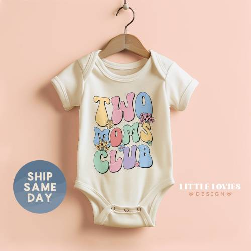 Two Moms Club Floral Onesies® Brand, Lesbian Moms Bodysuit, Pregnancy Announcement Gift, LGBT Baby Outfit, (CA-P81)