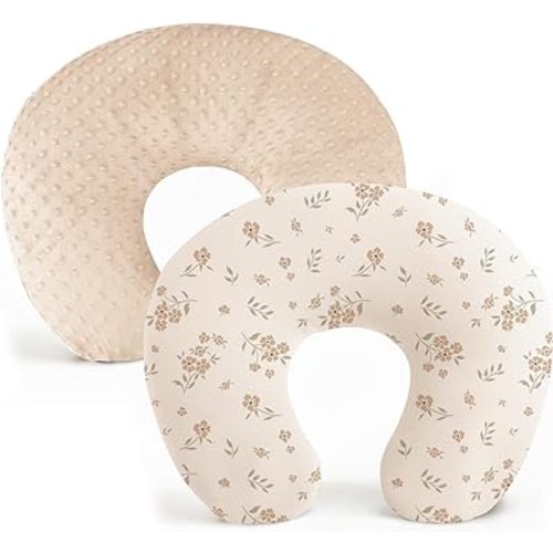 Konssy 2 Pack Nursing Pillow Covers, Soft and Comfortable Nursing Cover for Breastfeeding Pillows, Pillow Slipcover for Baby Girls Boys Newborn(Brown, Blossom)