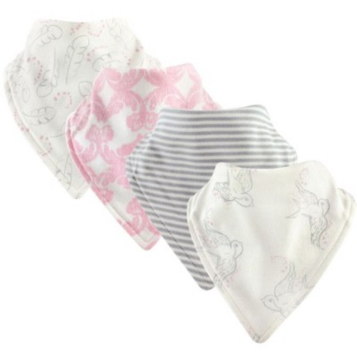 Touched by Nature Baby Girl Organic Cotton Bandana Bibs 4pk, Bird, One Size