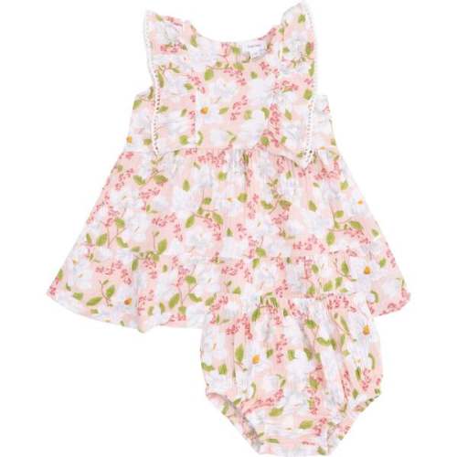 Picot Trim Edged Dress and Diaper Cover, Magnolias - Angel Dear | Maisonette