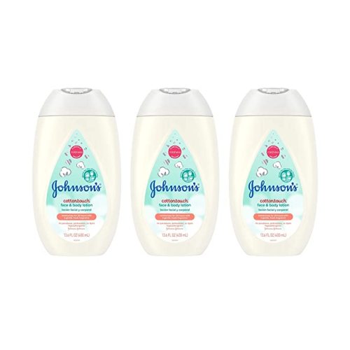 Johnson's CottonTouch Newborn Baby Face and Body Lotion, Hypoallergenic Moisturization for Baby's Skin, Made with Real Cotton, Paraben-Free, Dye-Free, 13.6 fl. oz, Pack of 3