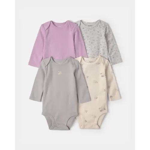 Baby Girl 4-Pack Swan Floral Long-Sleeve Bodysuits - Grey/Purple/Ivory | Carter's