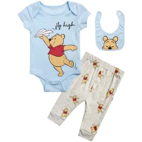 Disney Baby Boys' Outfit Set - 3 Piece Newborn Essentials Gift Set with Bodysuit, Pants, and Bibs (Infant Sizes:0-9M)