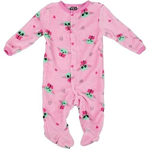 STAR WARS Baby Girls Baby Yoda Pajamas One Piece - Baby Footie Pajamas - Baby Girl Sleepers