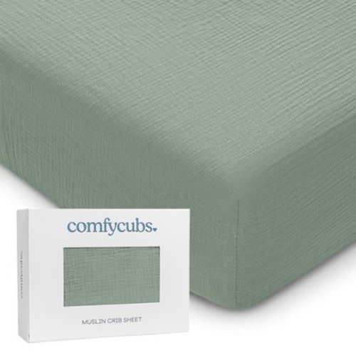 Muslin Fitted Crib Sheet, Extra Soft 100% Muslin Cotton Crib Sheets for Standard Crib and Toddler Mattresses by Comfy Cubs, Color: Fern
