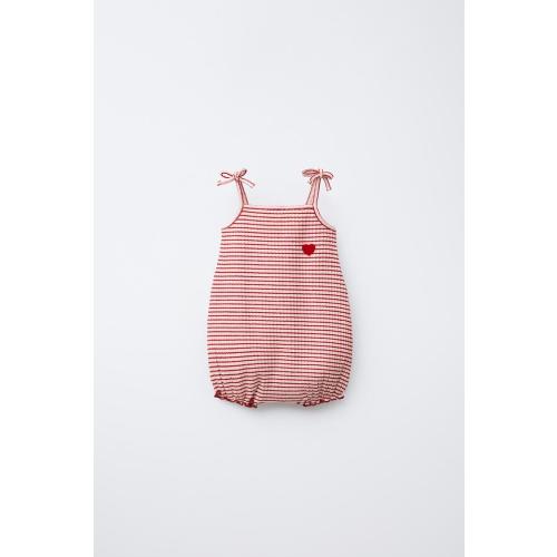 STRIPED FLOCKED HEART ROMPER - Red | ZARA United States