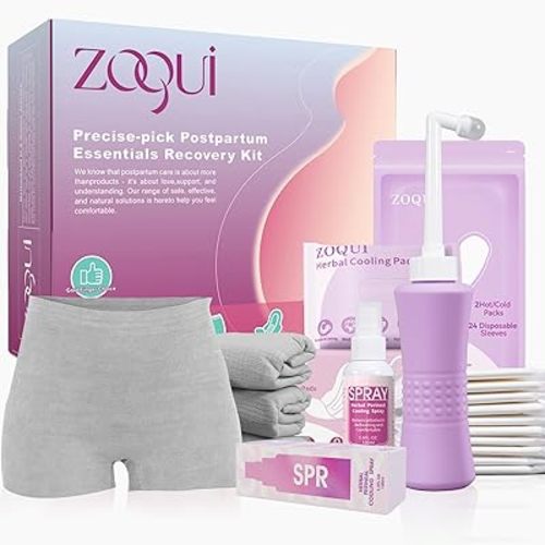 20 Pcs Mom Postpartum Essentials Recovery Kit, Hospital Bag Must Haves for New Mom, Postpartum Pads, Peri Bottle, Cooling Spray, Perineal Soothing Liners, Disposable Underwear, Hot&Cold Packs(Set)