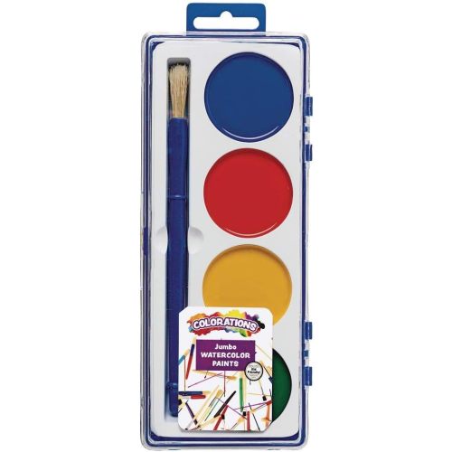 Colorations Best Value Watercolor Set for Beginners - 4 Colors in Plastic Case with Brush