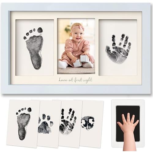 Inkless Hand and Footprint Kit, Boy, Girl, Newborn Keepsake - No Mess Ink Pad for Baby Handprint, Clean Touch Paw Print Kit for Dog Picture Frame, Personalized Baby Christmas Shower Gifts (Mist Blue)