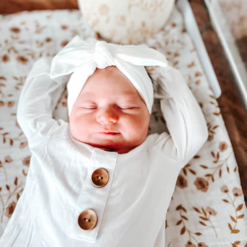Solid White Bamboo Baby Knot Gown & Hat