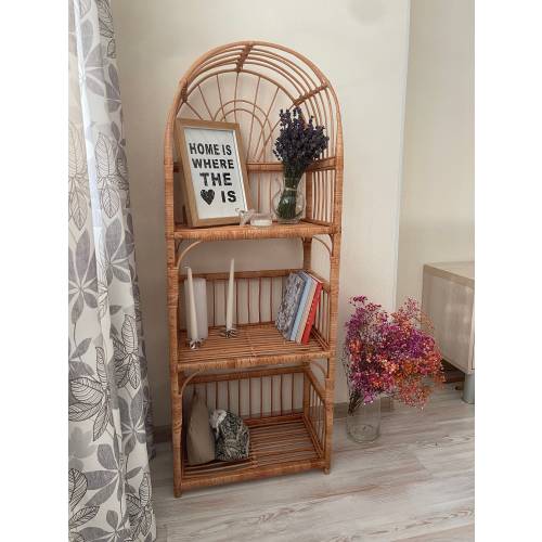 arched wicker shelf rattan bookcase plant stand boho furniture shoe rack shelf vintage style storage shelf natural wicker rattan plant stand