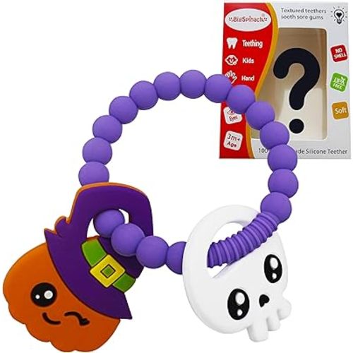 Nightmare Before Christmas Baby Toys Pumpkin Teether Baby Girl Or Boy Halloween Teether Perfect Chew Toy for Teething Babies Great Gift for Halloween with 1 Pc Mysterious Baby Teether Toy(2pc)