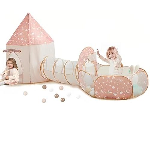 3 in 1 Kids Play Tent with Tunnel, Pop Up Play Tent with Ball Pits for Toddlers and Playhouse Kids Indoor & Outdoor, Perfect Kid’s Gifts