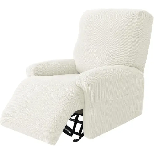 Stretch Jacquard Recliner Chair Slipcover Couch Cover 4 Piece Polyester Sofa Furniture Protector Slipcovers with Side Pocket Machine Washable