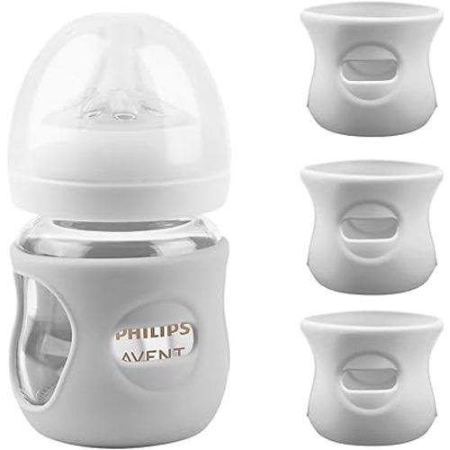 Silicone Sleeves for Avent Glass Natural Baby Bottle,3 Pack Bottles Shatter Proof Bottle Covers,Anti Flow Holder Compatible Baby Bottle 4 oz, BPA Free (Grey+Grey+Grey)