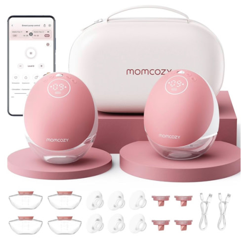 Momcozy Wearable Breast Pump, Hands Free Upgraded Mobile Flow | M9, App Discreet Control with Personalized Multi-Modes & 15 Levels, Wearable Breast Pump 24mm, 2 Pack Cozy Red