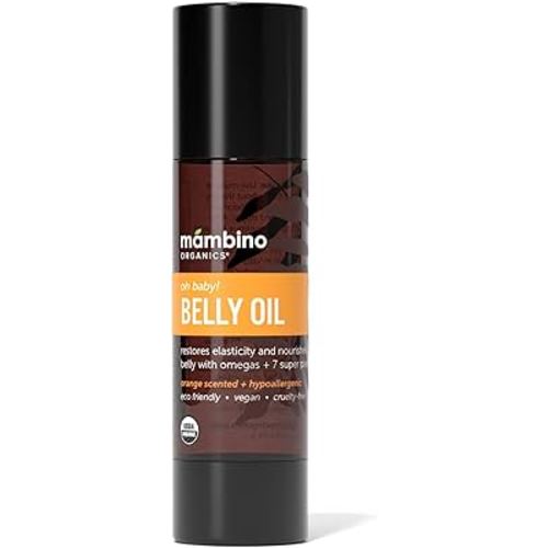 Mambino Organics Oh Baby! Belly Oil for Pregnant Women, Organic Stretch Mark Oil for Pregnancy, Postpartum Skin Elasticity, Hydration, With Tamanu, Shea Butter, Calendula, Vegan, Non-GMO, 4 fl oz