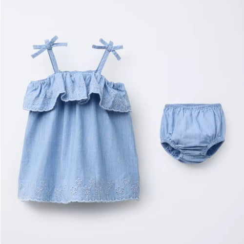 FLOWY DENIM BLOUSE AND PANTIES SET - Light blue | ZARA United States