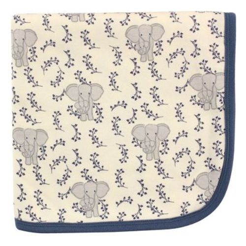 Touched By Nature Baby Boy Organic Cotton Swaddle, Receiving And Multi-purpose Blanket, Blue Elephant, One Size