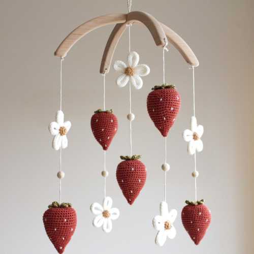 Boho Strawberries nursery mobile - Fruit baby room mobile - new girl gift - floral garden baby decor, flowers, tutti frutti, berry