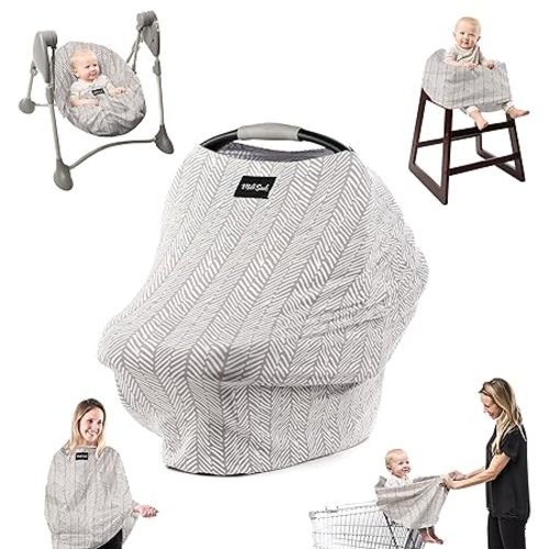 Milk Snob Original 5-in-1 Cover - Added Privacy for Breastfeeding, Baby Car Seat, Carrier, Stroller, High Chair, Shopping Cart, Lounger Canopy - Newborn Essentials, Nursing Top, Herringbone - Taupe