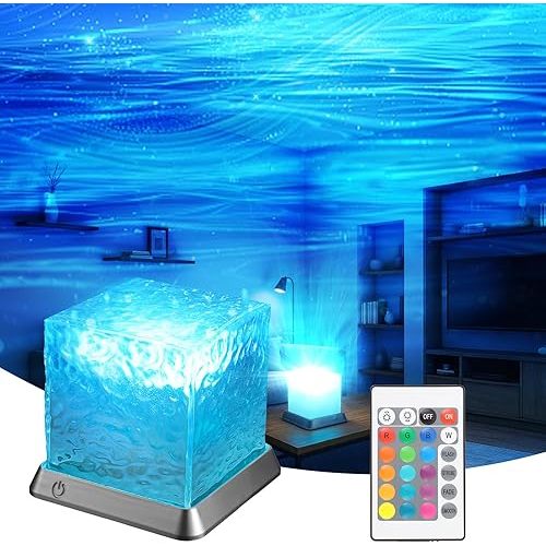 Ocean Wave Projector Light,Ocean Wave Cube Lamp with 16 Colors & 30 Modes Northern Lights for Kids, Ceiling Projector with ROHS Certification for Bedroom/Party/Game Rooms