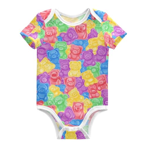 Wudan Colorful Sweet Jelly Bear Gummy Candies Baby Boy Bodysuits Short Sleeve Cotton for Baby Girl Newborn Toddler Infant 3M