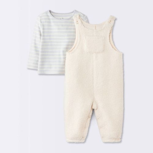 6-9M Baby Boys' 2pc Striped Long Sleeve T-Shirt and Boucle Overalls Set - Cloud Island™ Cream
