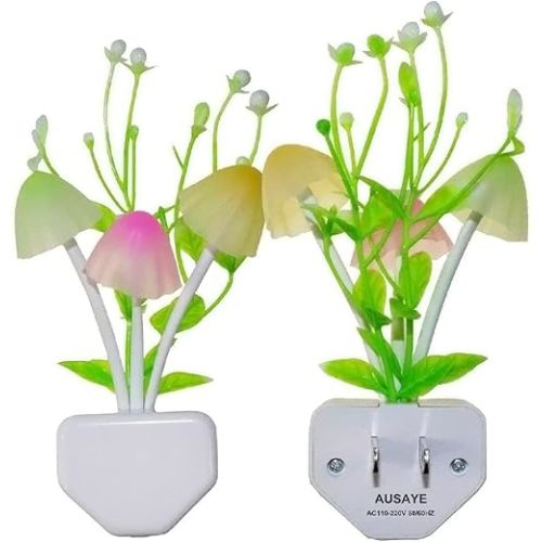 AUSAYE 2 Pack LED Sensor Night Light Plug-in NightLight Color Changing Lamp Mushroom Decor, Mini Cute Night Lights for Kids Adults Bedroom,Toilet, Bathroom, Stairs, Kitchen, Hallway